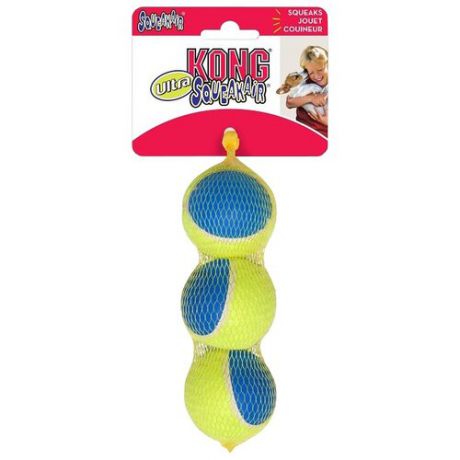 Мячик для собак KONG Ultra SqueakAir средний, 3 шт (AUT2E) желтый/синий