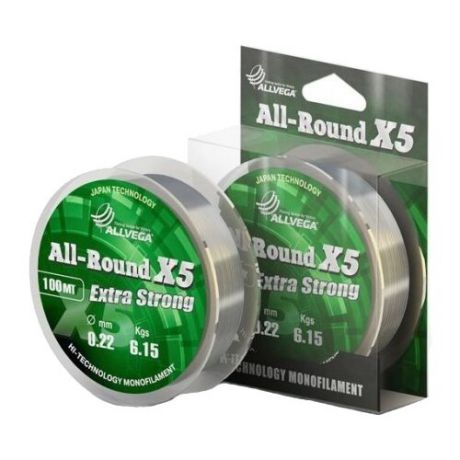 Монофильная леска ALLVEGA ALL-ROUND X5 прозрачная 0.22 мм 100 м 6.15 кг