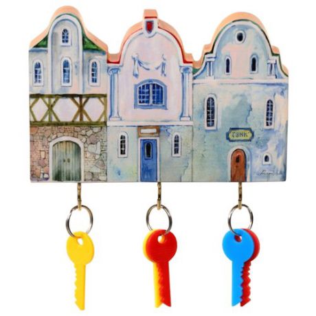 Ключница elf Маленькие голубые домики, 19x12.5 см разноцветный