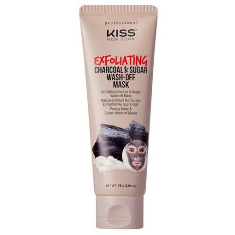 Kiss New York Professional маска-пилинг для лица Exfoliating charcoal & sugar wash-off mask 75 г