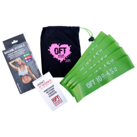 Эспандер лента 5 шт. Original FitTools FT-PP10 46 х 5 см зеленый