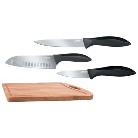 Набор Rondell Primarch 3 ножа с разделочной доской серебристый/черный/коричневый