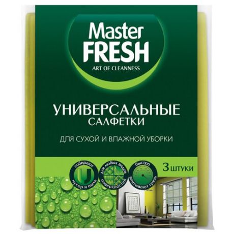 Салфетки универсальные для уборки Master FRESH вискоза 3 шт