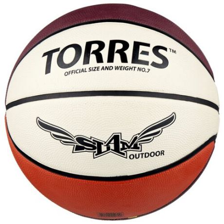 Баскетбольный мяч TORRES Slam, р. 7 бежевый/бордовый/оранжевый