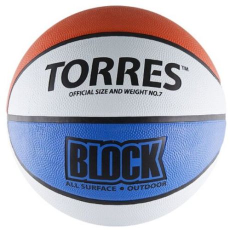 Баскетбольный мяч TORRES Block, р. 7 белый/синий/красный