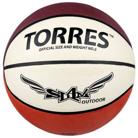 Баскетбольный мяч TORRES Slam, р. 5 бежевый/бордовый/оранжевый