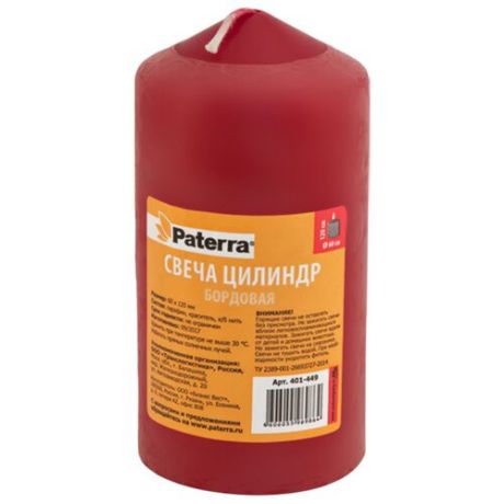 Свеча Paterra цилиндр 6*12 см бордовая