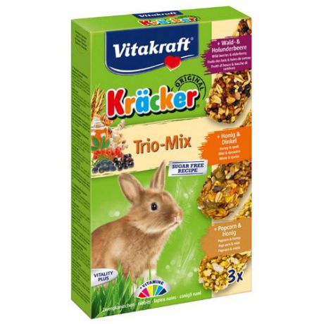 Лакомство для кроликов Vitakraft Крекеры Trio-Mix Лесные ягоды и бузина/ Мед и спельта/ Попкорн и мед 160 г