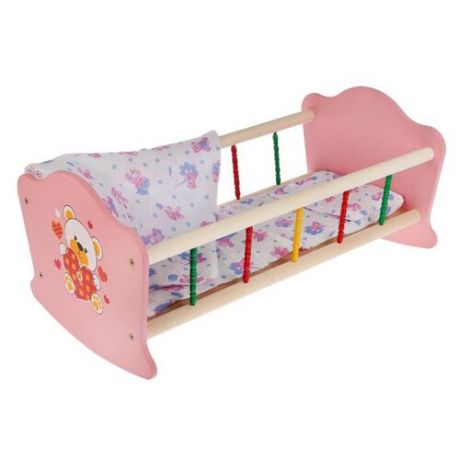Карапуз Кроватка для куклы Мой мишка (RB-B-P) розовый/белый