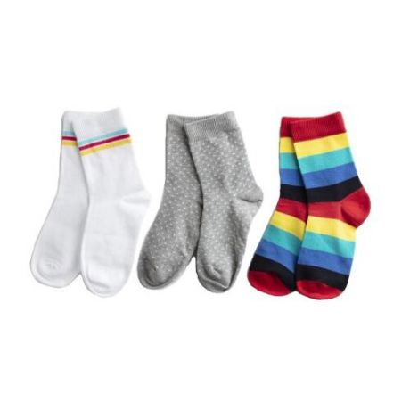 Носки playToday комплект 3 пары размер 16, серая/белая/разноцветная контрастная полоска