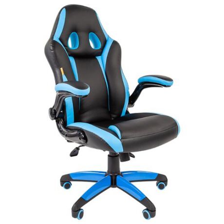 Компьютерное кресло Chairman GAME 15 игровое, обивка: искусственная кожа, цвет: черный/голубой