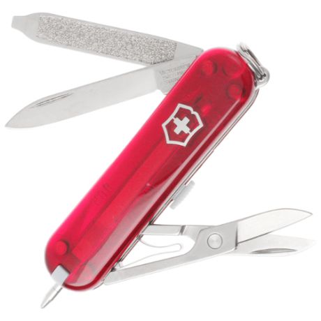 Нож многофункциональный VICTORINOX Signature (7 функций) с чехлом полупрозрачный красный