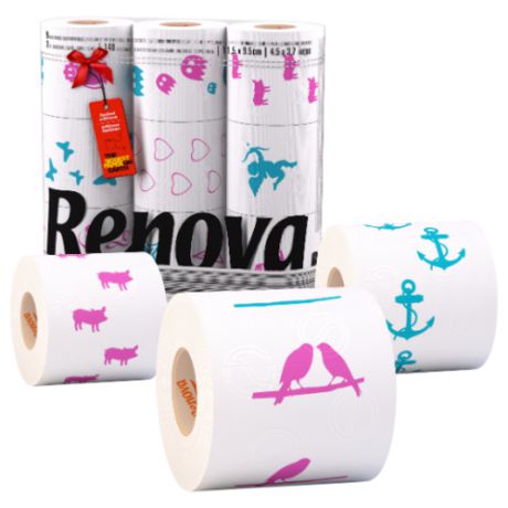Туалетная бумага Renova Design двухслойная, 9 рул.