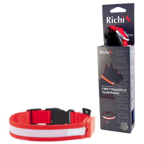 Ошейник Richi Led лента, нейлоновый L, USB 45-48 см красный