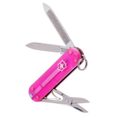 Нож многофункциональный VICTORINOX Classic (7 функций) с чехлом полупрозрачный розовый