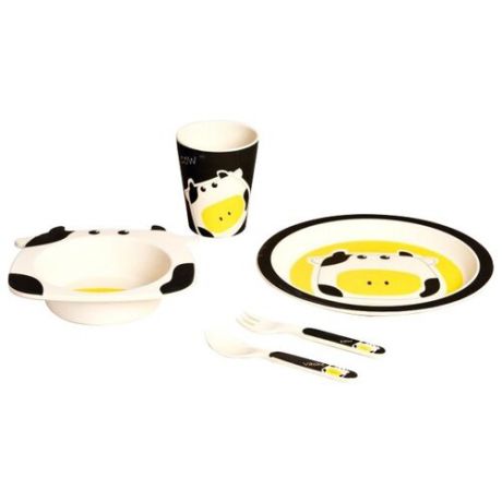 Комплект посуды Eco Baby Буренка белый/черный/желтый