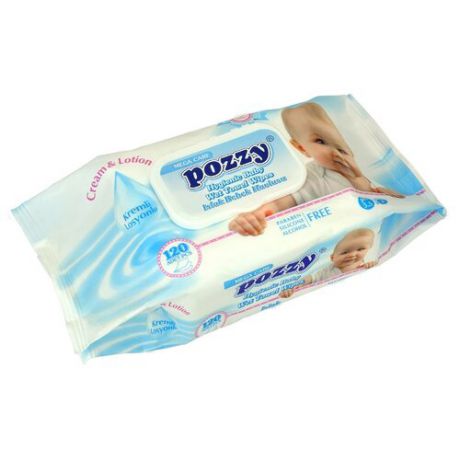 Влажные салфетки Pozzy Cream & Lotion голубой 120 шт.