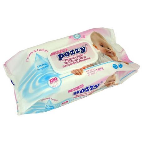 Влажные салфетки Pozzy Cream & Lotion розовый 120 шт.