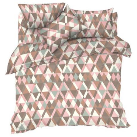 Постельное белье 2-спальное Текстильная лавка Геометрия 70 х 70 бязь коричневый/розовый