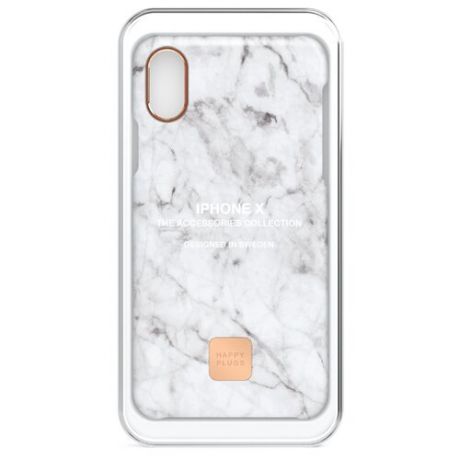 Чехол Happy Plugs 9160 + защитная пленка для Apple iPhone X/Xs white marble