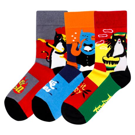 Носки Праздничные коты Tatem socks, 36-40 размер, зеленый/голубой/красный