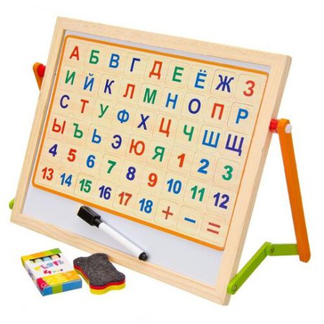 Доска для рисования детская Jinshengye Toys Factory магнитно-маркерная + алфавит, цифры (284-145) оранжевый-зеленый