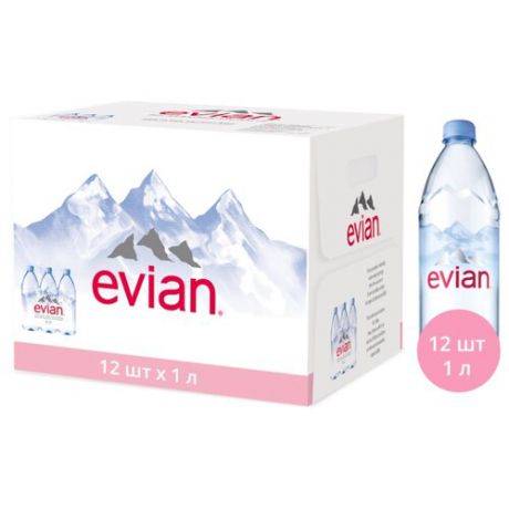 Вода минеральная Evian негазированная, ПЭТ, 12 шт. по 1 л