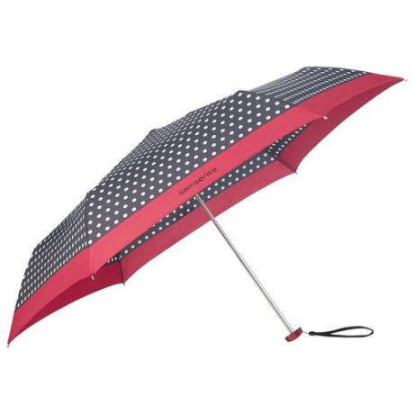 Зонт механика Samsonite R-Pattern (6 спиц, маленькая ручка) черный в белый горошек/красный