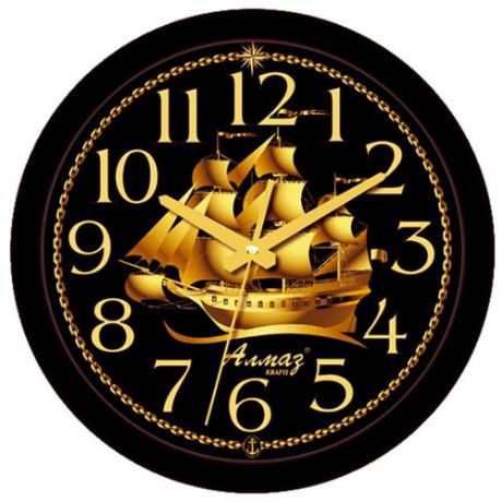 Часы настенные кварцевые Алмаз E20 черный/золотой