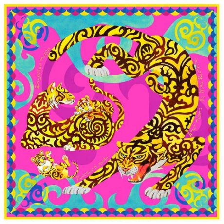 Платок Русские в моде by Nina Ruchkina Амурский Тигр розовый/голубой