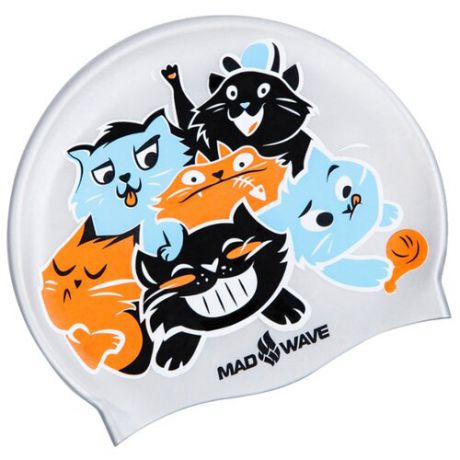 Шапочка для плавания MAD WAVE Cats серебро