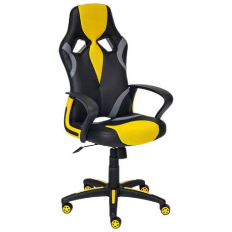 Компьютерное кресло TetChair Runner игровое, обивка: текстиль/искусственная кожа, цвет: черный/желтый