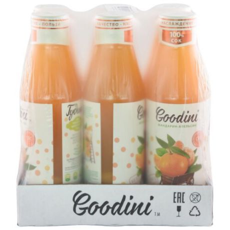 Сок Goodini Мандарин-Апельсин, без сахара, 0.75 л, 6 шт.