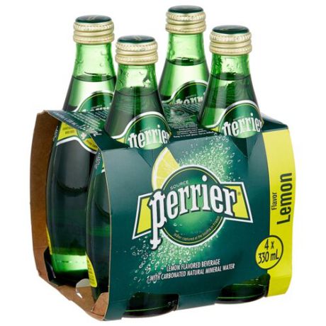 Минеральная вода Perrier газированная, со вкусом лимона, стекло, 4 шт. по 0.33 л