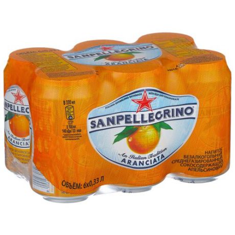 Газированный напиток Sanpellegrino Aranciata Апельсин, 0.33 л, 6 шт.