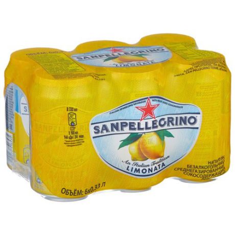Газированный напиток Sanpellegrino Limonata Лимон, 0.33 л, 6 шт.