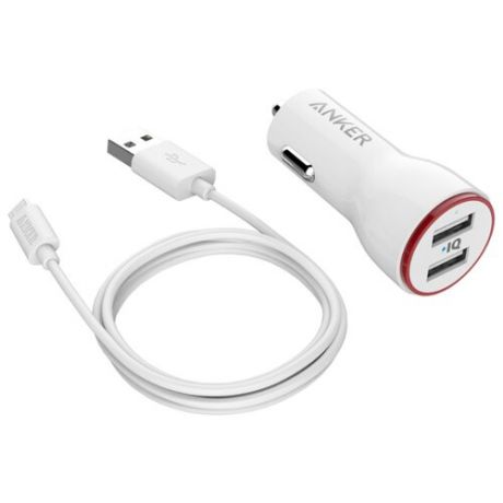Автомобильная зарядка ANKER PowerDrive 2 + Micro USB to USB cable белый