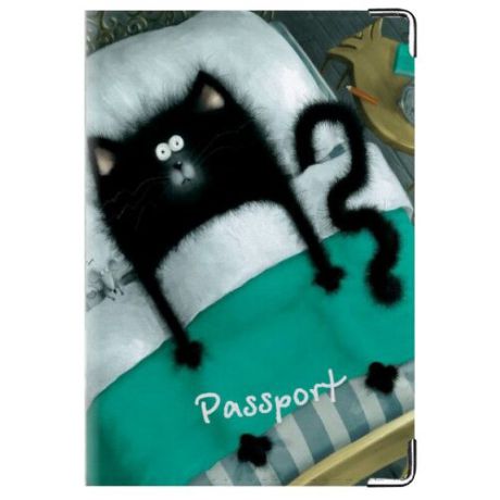 Обложка для паспорта Modaprint "Черный кот", зеленый