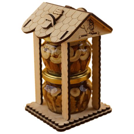 Мед Белка Орехи (ассорти) в медовой заливке в упаковке "Домик" подарочный набор