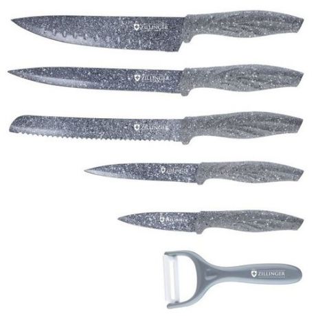 Набор Zillinger 5 ножей и овощечистка ZL-818 серый