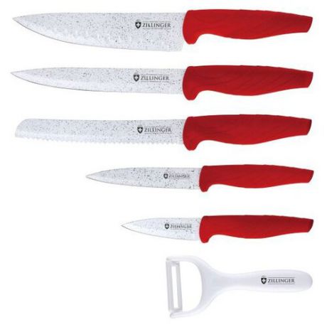 Набор Zillinger 5 ножей и овощечистка ZL-819 красный/белый