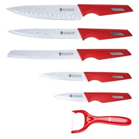 Набор Zillinger 5 ножей и овощечистка ZL-820 красный/белый