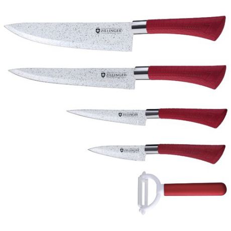 Набор Zillinger 4 ножа и овощечистка ZL-814/ZL-815/ZL-816 красный/белый