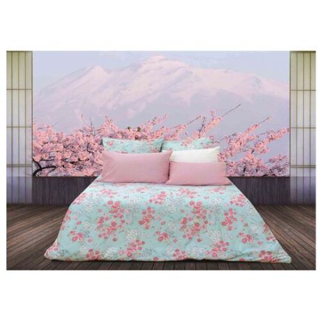 Постельное белье 1.5-спальное Sova & Javoronok Японский сад 70х70 см, перкаль розовый / голубой