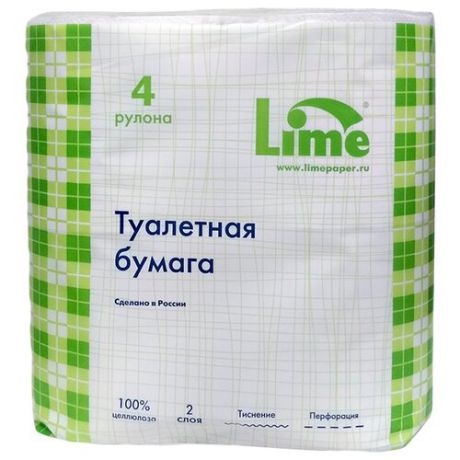 Туалетная бумага Lime белая двухслойная, 4 рул.