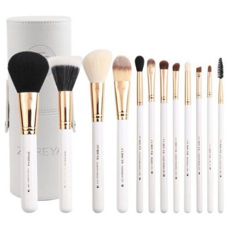Набор кистей Zoreya Cosmetics Travel Makeup Brush Set ZS12, 12 шт. white