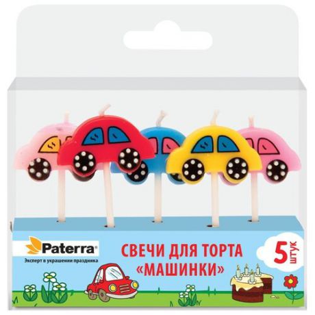 Paterra Свечи для торта Машинки (5 шт.) красный/розовый/желтый/голубой
