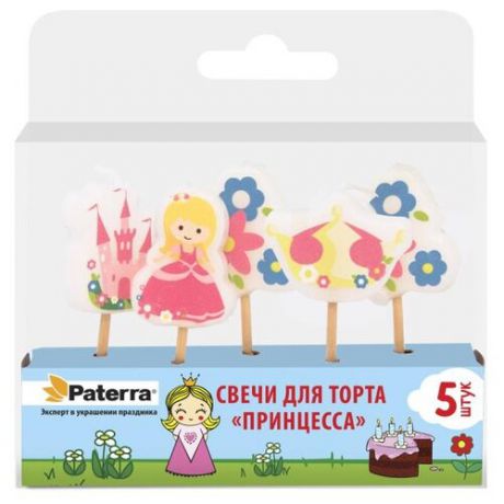 Paterra Свечи для торта Принцесса (5 шт.) розовый/белый/желтый/голубой