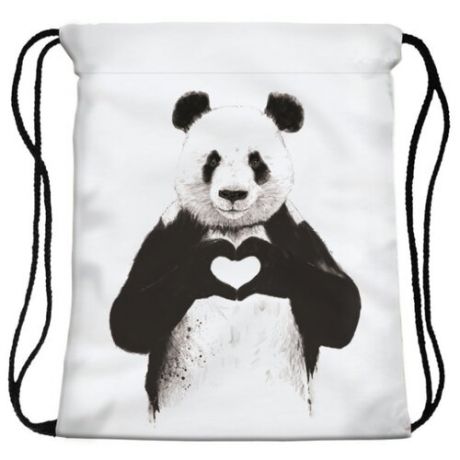 HOMSU сумка-мешок для сменной обуви Panda heart (PF-S-49) белый / черный