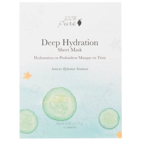 100% Pure Deep Hydration Sheet Mask Тканевая маска Глубокое увлажнение, 25 г, 5 шт.